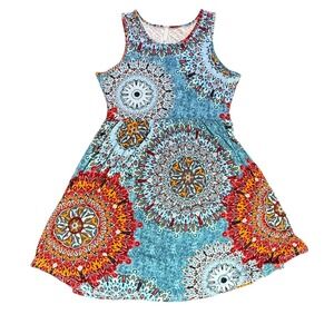 Longyuan Mandala Print Casual‎ Sleeveless Dress Sun Dress Bohemian Size L